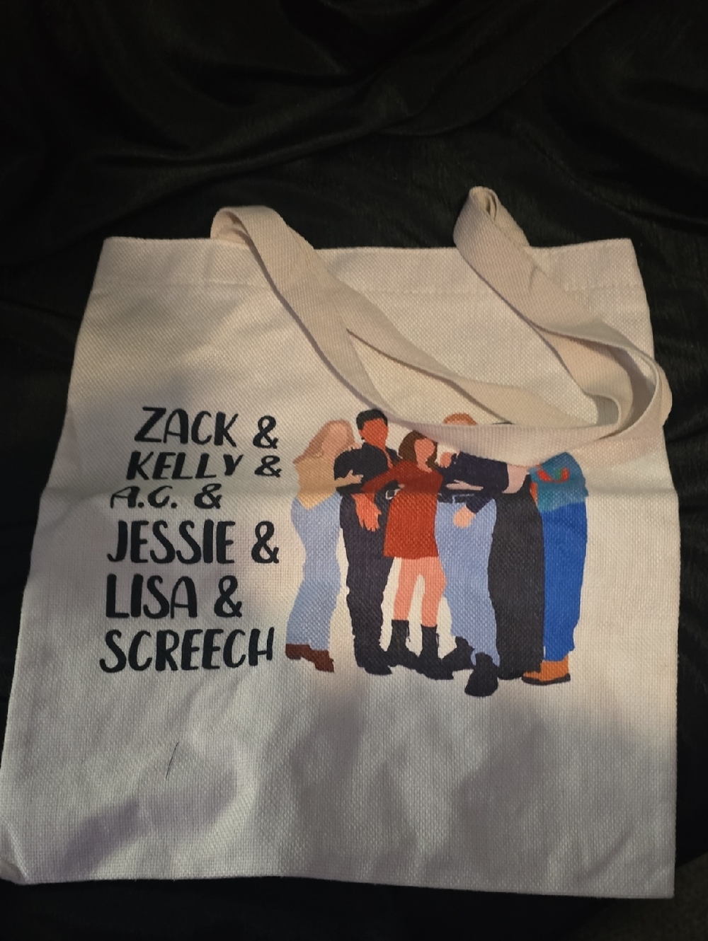 Canvas Tote Bag with Illustrated Friends Design - Cream